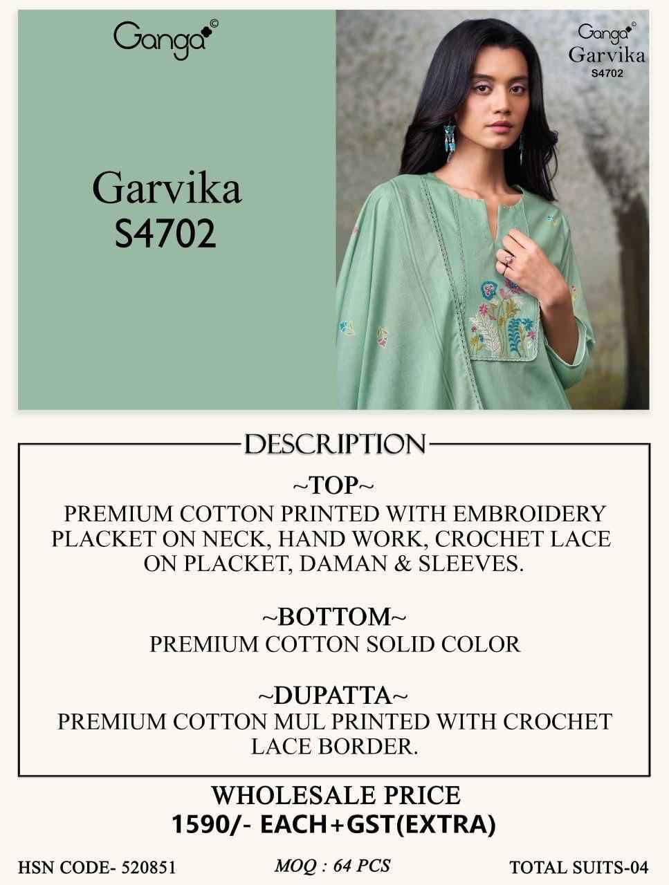 GARVIKA 4702 Series By Ganga Fashion Beautiful Festive Suits Stylish Colorful Fancy Casual Wear & Ethnic Wear PREMIUM COTTON Dresses At Wholesale Price